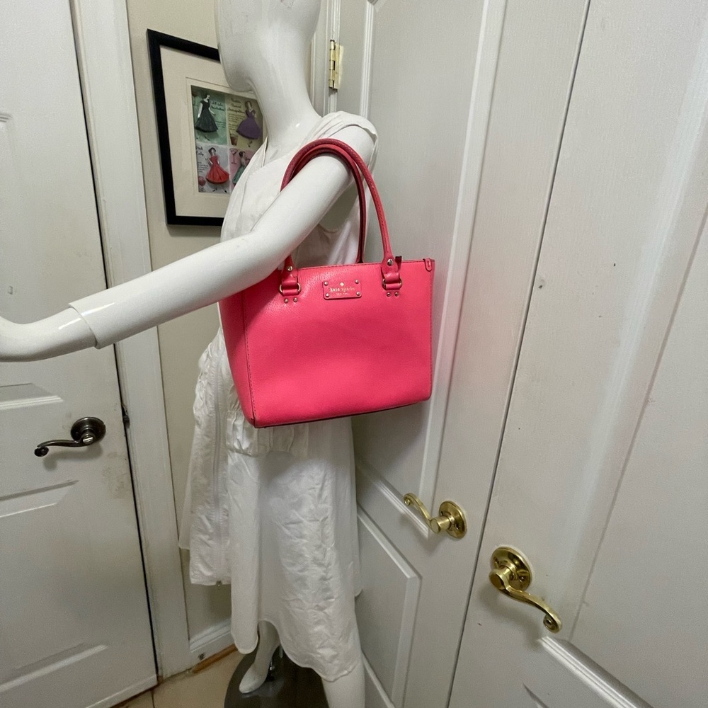 Kate Spade Neon Coral Pink Leather Tote - Picture 9 of 16